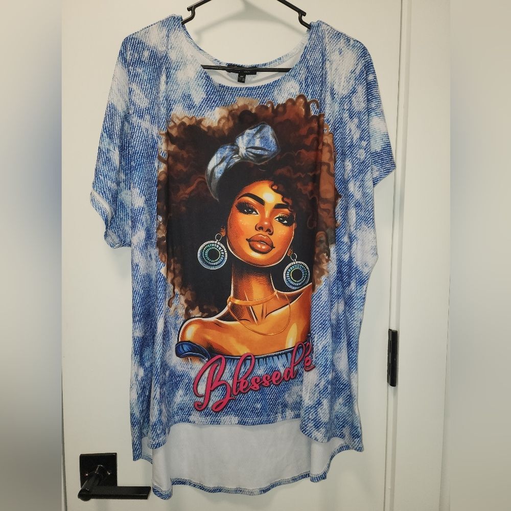 Vibrant Blue Graphic Women's Tee Size - 3X